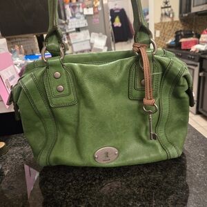Fossil Leather Satchel Lime Green With Key